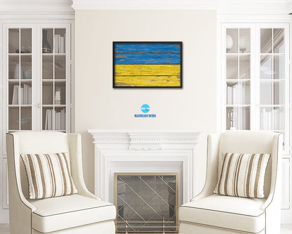 Ukraine Country Wood Rustic National Flag Wood Framed Print Wall Art Decor Gifts
