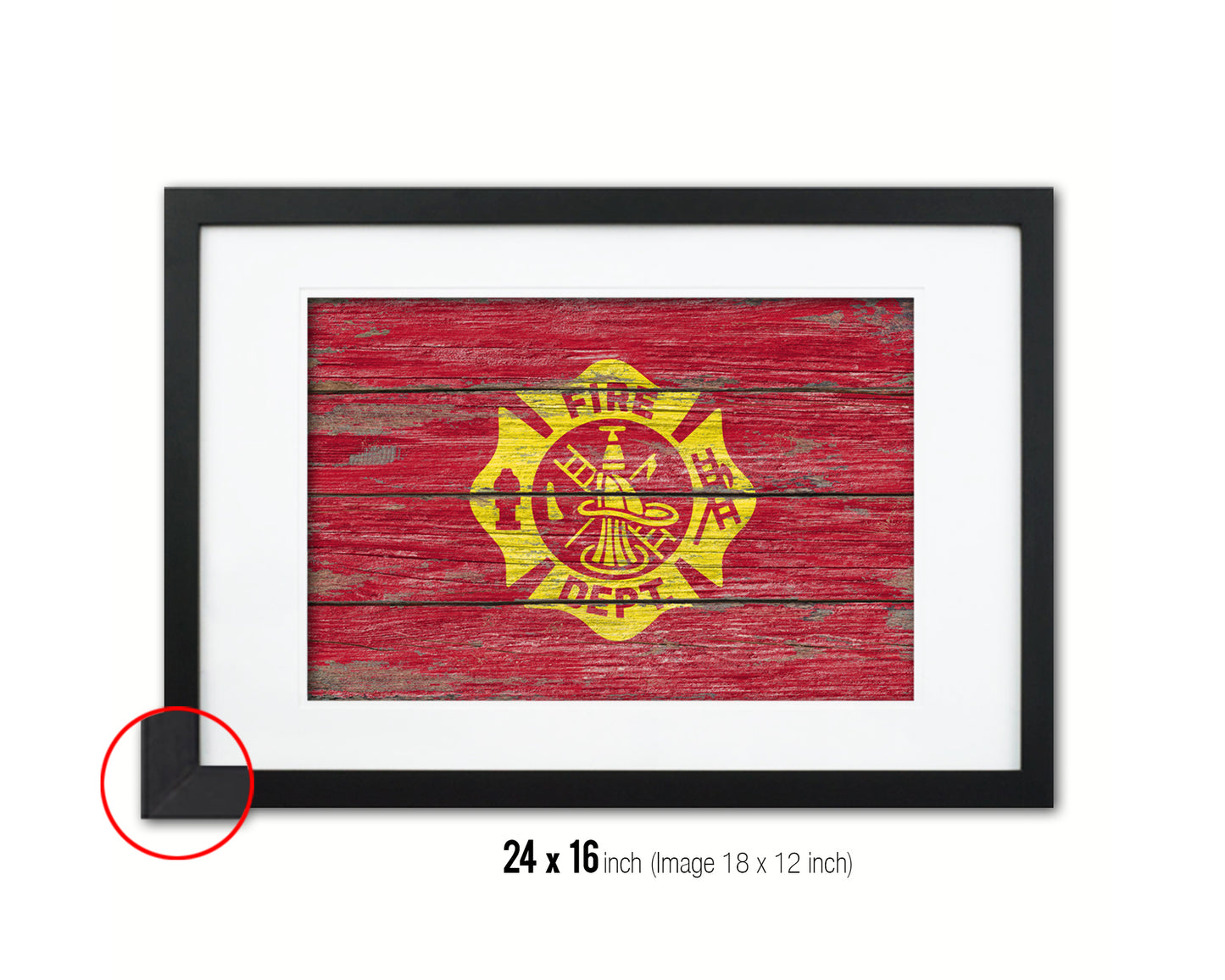 Fire Department Fire Fighter Wood Rustic Flag Wood Framed Print Wall Art Decor Gifts