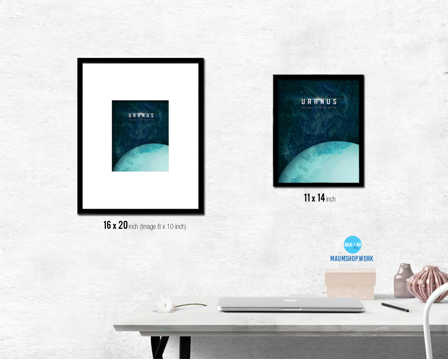 Uranus Planet Prints Length of Year Watercolor Solar System Framed Print Home Decor Wall Art Gifts