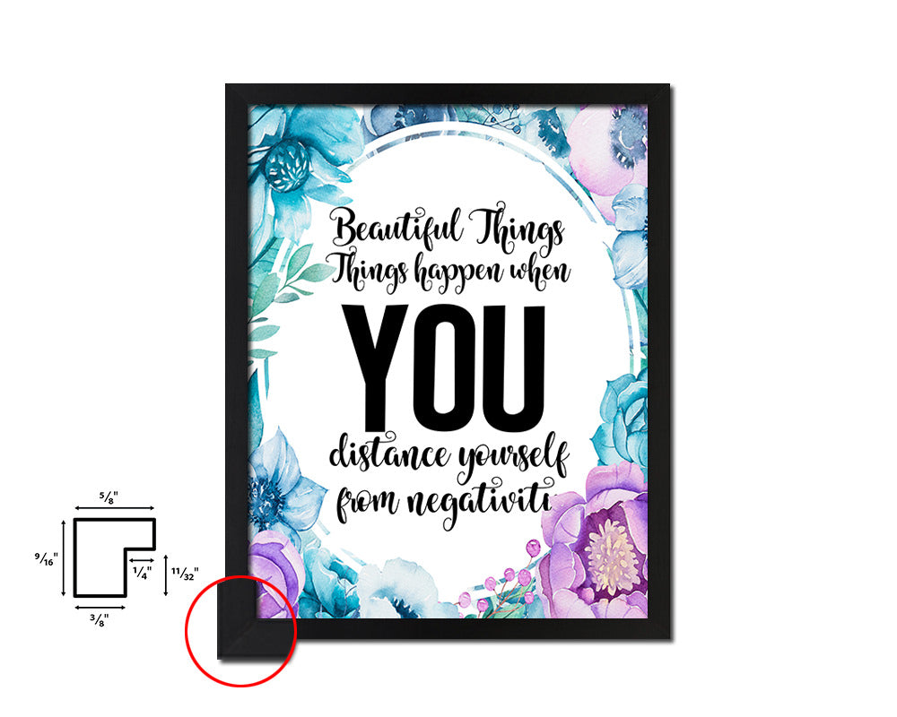 Beautiful things happen Quote Boho Flower Framed Print Wall Decor Art