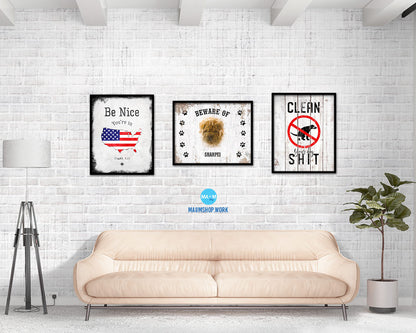 Beware of Russell Terrier Sign Wood Framed Print Wall Art Decor Gifts
