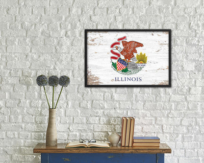 Illinois State Shabby Chic Flag Wood Framed Paper Print  Wall Art Decor Gifts