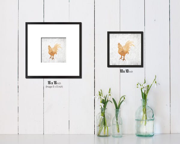 Rooster Chinese Zodiac Character Wood Framed Print Wall Art Decor Gifts, White