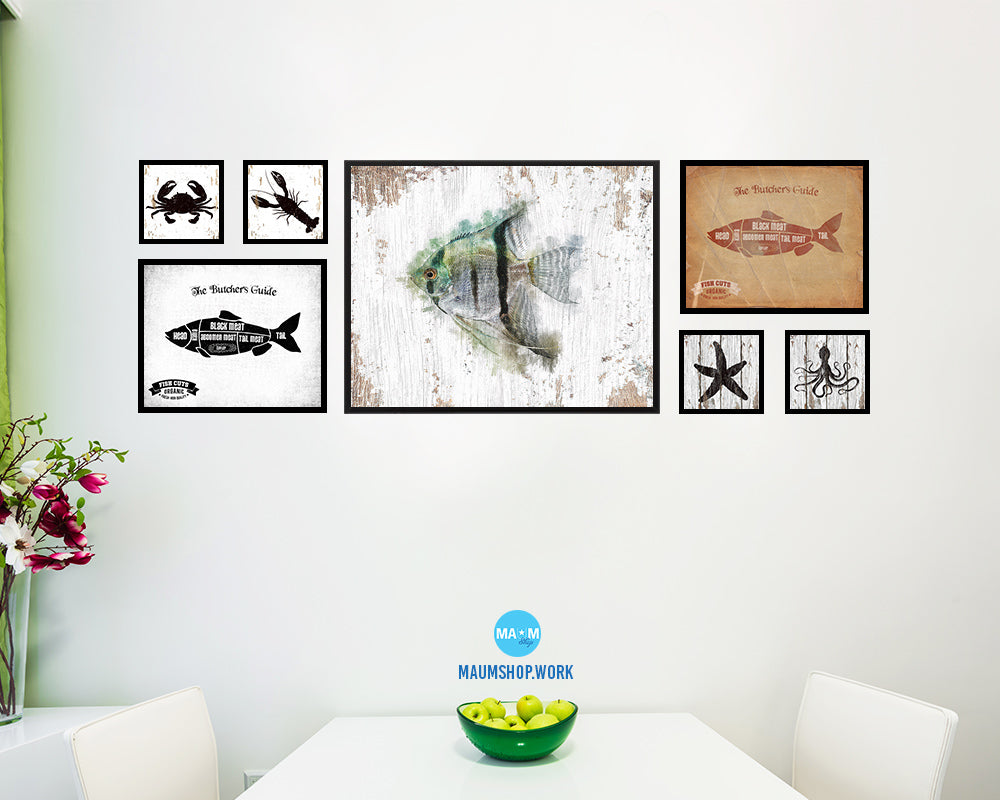 Silver Angelfish Framed Print Modern Restaurant Sushi Bar Modern Watercolor Wall Art Decor