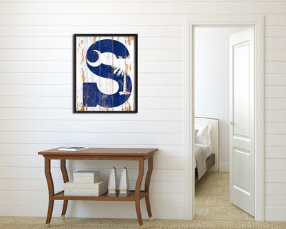 South Carolina State Initial Flag Wood Framed Paper Print Decor Wall Art Gifts, Beach
