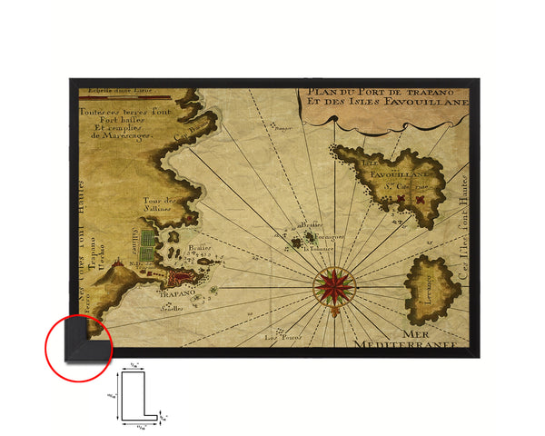 Sicily West and Aegadian Islands French Historical Map Framed Print Art Wall Decor Gifts