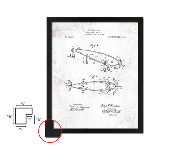 Fish Decoy Lure Fishing Vintage Patent Artwork Black Frame Print Gifts
