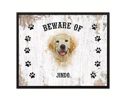Beware of Jack Russell Terrier Sign Wood Framed Print Wall Art Decor Gifts