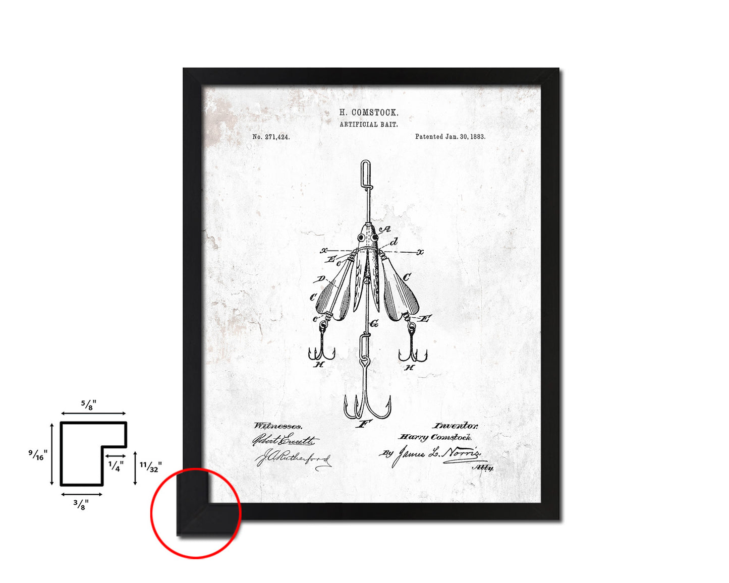 Artificial Bait Fishing Vintage Patent Artwork Black Frame Print Wall Art Decor Gifts