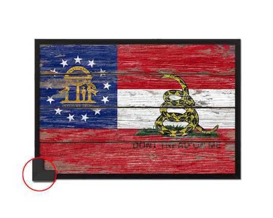 Gadsden Don't Tread On Me Georgia State Wood Rustic Flag Framed Print Art