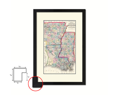 Arkansas Louisiana Mississippi Old Map Wood Framed Print Art Wall Decor Gifts