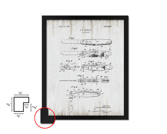Pocketknife Cowboy Vintage Patent Artwork Black Frame Print Wall Art Decor Gifts