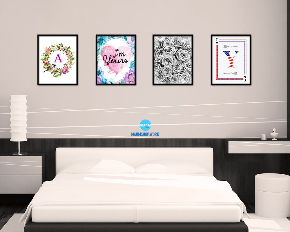 I'm yours Quote Boho Flower Framed Print Wall Decor Art