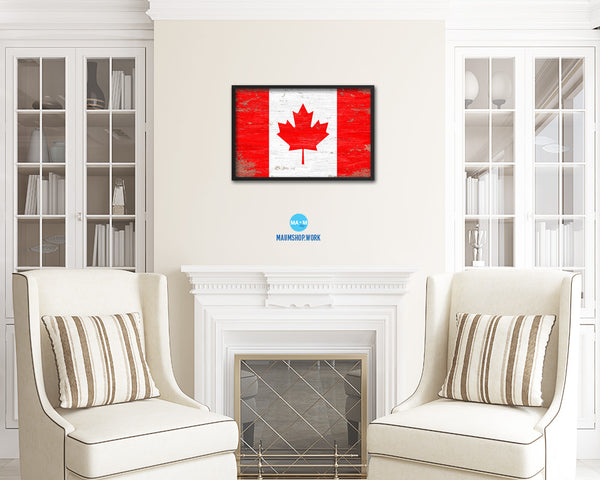 Canada Shabby Chic Country Flag Wood Framed Print Wall Art Decor Gifts