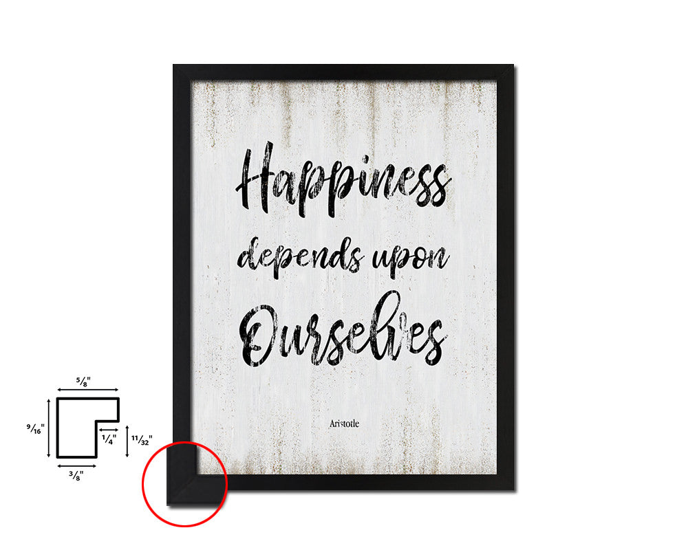 Happiness depends upon ourselves Quote Wood Framed Print Wall Decor Art