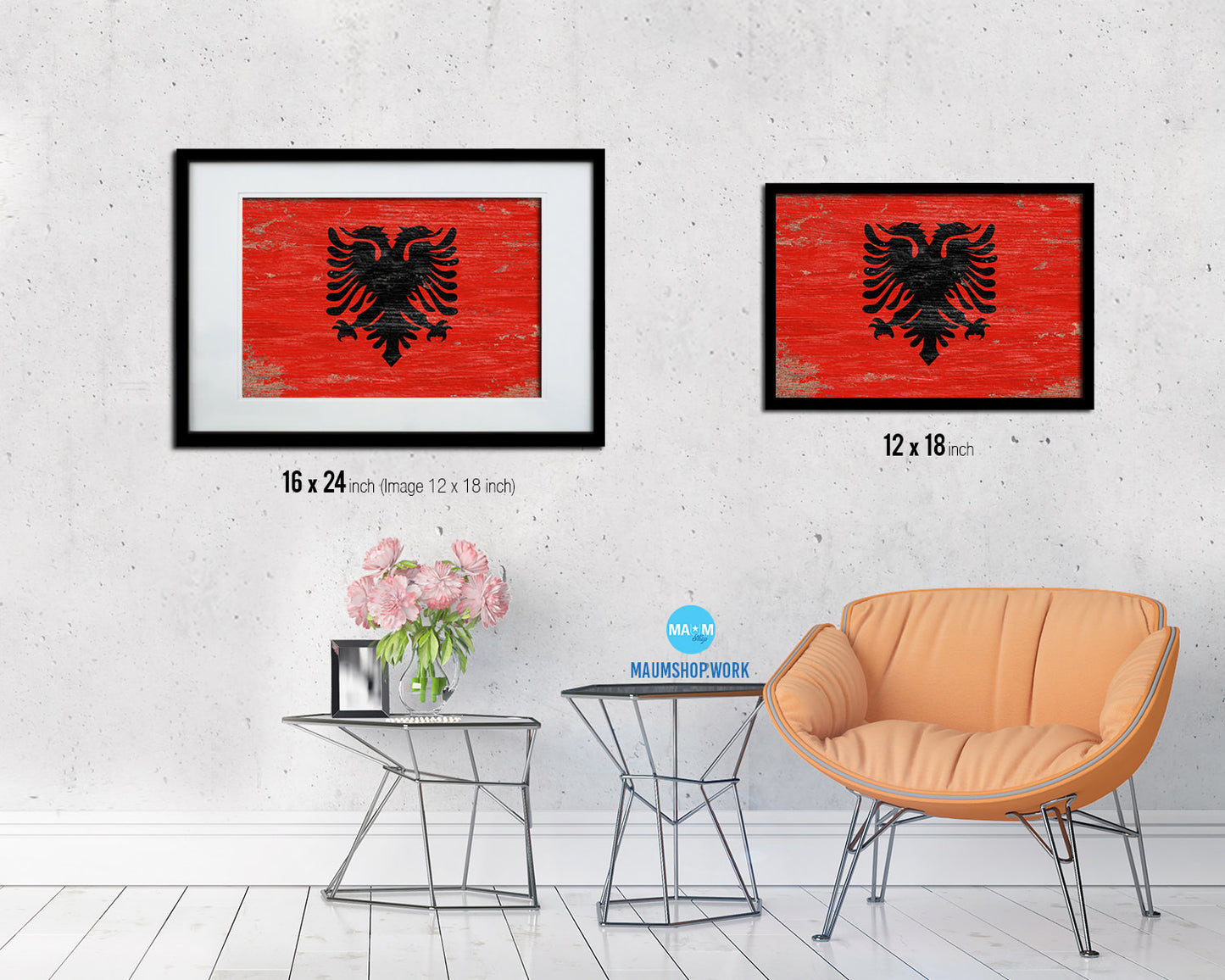 Albania Shabby Chic Country Flag Wood Framed Print Wall Art Decor Gifts