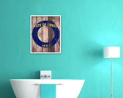 Oregon State Initial Flag Wood Framed Paper Print Decor Wall Art Gifts, Wood