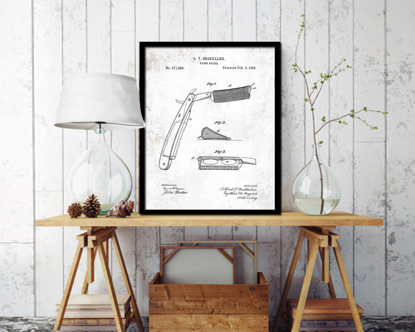 Razor Guard Barbershop Vintage Patent Artwork Black Frame Print Wall Art Decor Gifts
