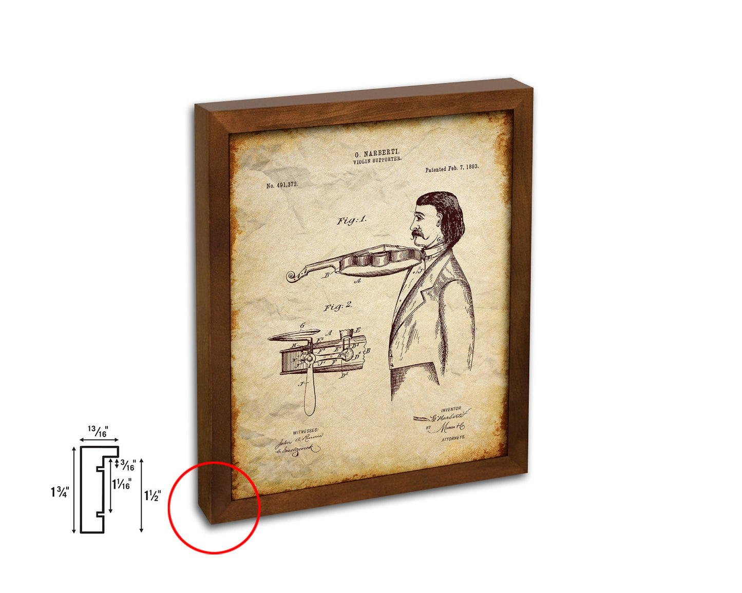 Violin Supporter Music Vintage Patent Artwork Walnut Frame Print Wall Art Decor Gifts