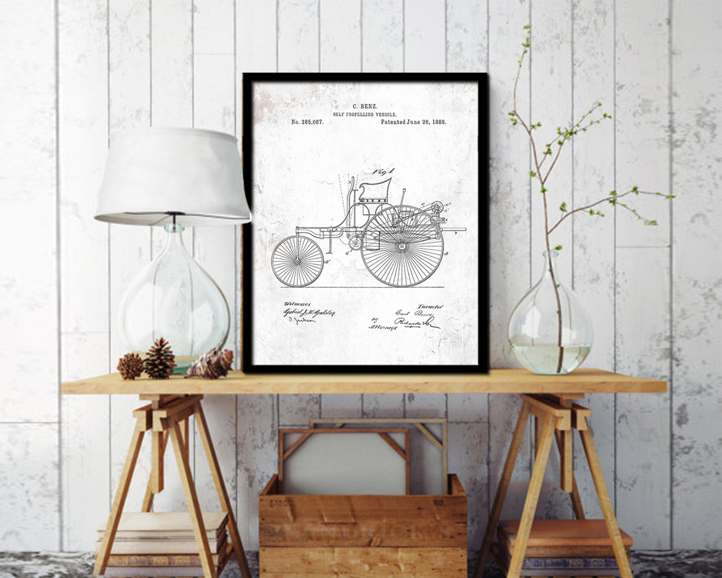 Self Propelling Vehicle Car Vintage Patent Artwork Black Frame Print Wall Art Decor Gifts