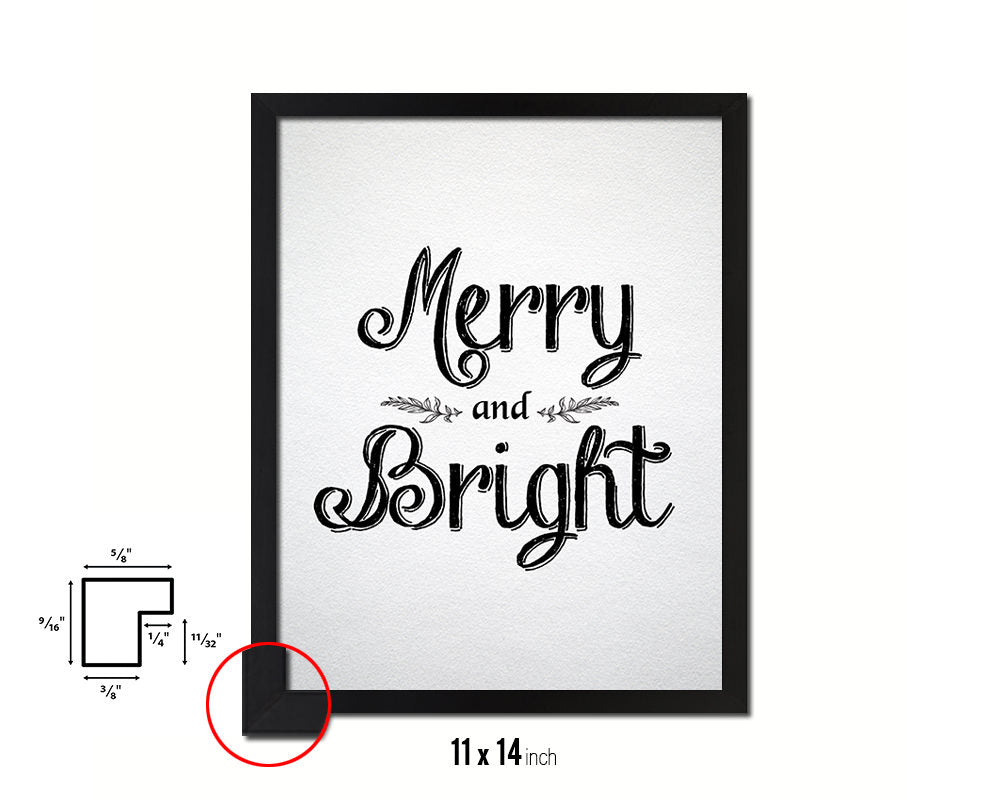 Merry and Bright Holiday Season Gifts Wood Framed Print Home Decor Wall Art