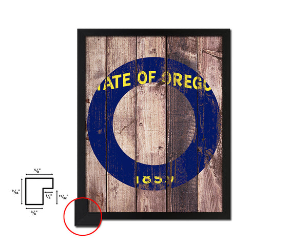 Oregon State Initial Flag Wood Framed Paper Print Decor Wall Art Gifts, Wood