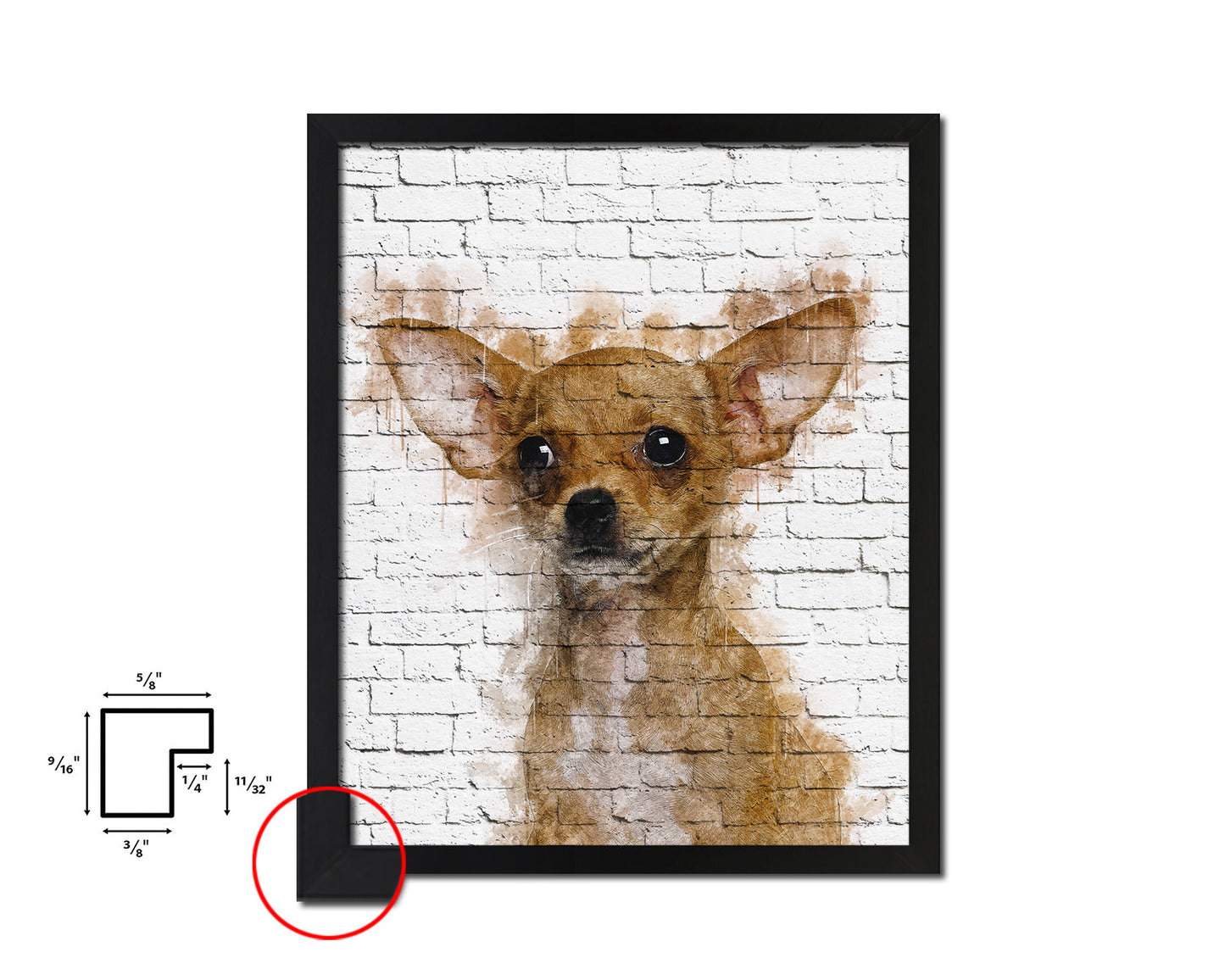 Chihuahua Dog Puppy Portrait Framed Print Pet Watercolor Wall Decor Art Gifts