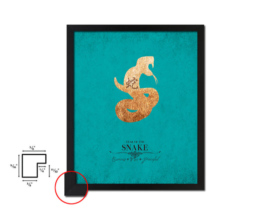 Snake Chinese Zodiac Character Black Framed Art Paper Print Wall Art Decor Gifts, Aqua