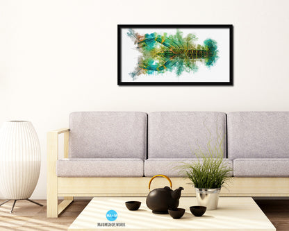 Crayfish Fish Art Wood Frame Modern Restaurant Sushi Wall Decor Gifts, 10" x 20"