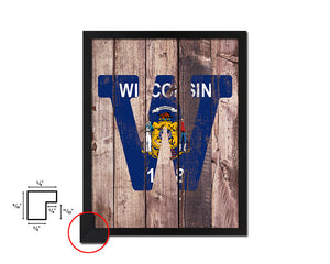 Wisconsin State Initial Flag Wood Framed Paper Print Decor Wall Art Gifts, Wood