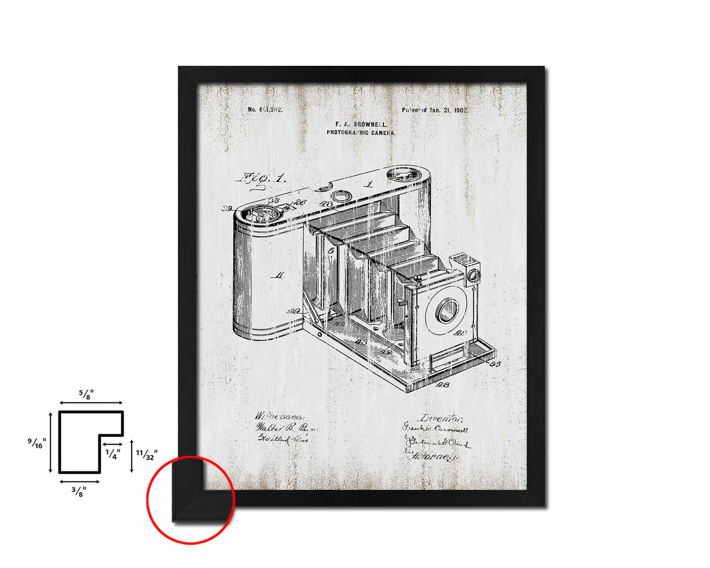 Brownell Photographic Camera Vintage Patent Artwork Black Frame Print Wall Art Decor Gifts