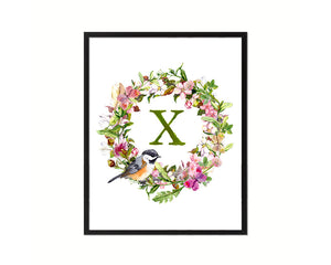 Letter X Floral Wreath Monogram Framed Print Wall Art Decor Gifts