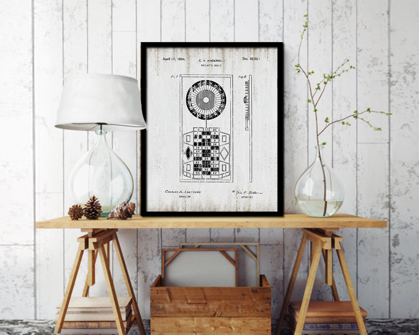 Roulette Board Wheels Playing Card Vintage Patent Artwork Black Frame Print Gifts