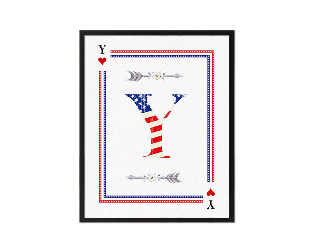 Letter Y Custom Monogram Card Decks Heart American Flag Framed Print Wall Art Decor Gifts