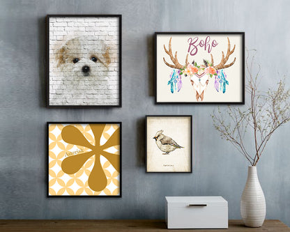 Maltese Dog Puppy Portrait Framed Print Pet Watercolor Wall Decor Art Gifts