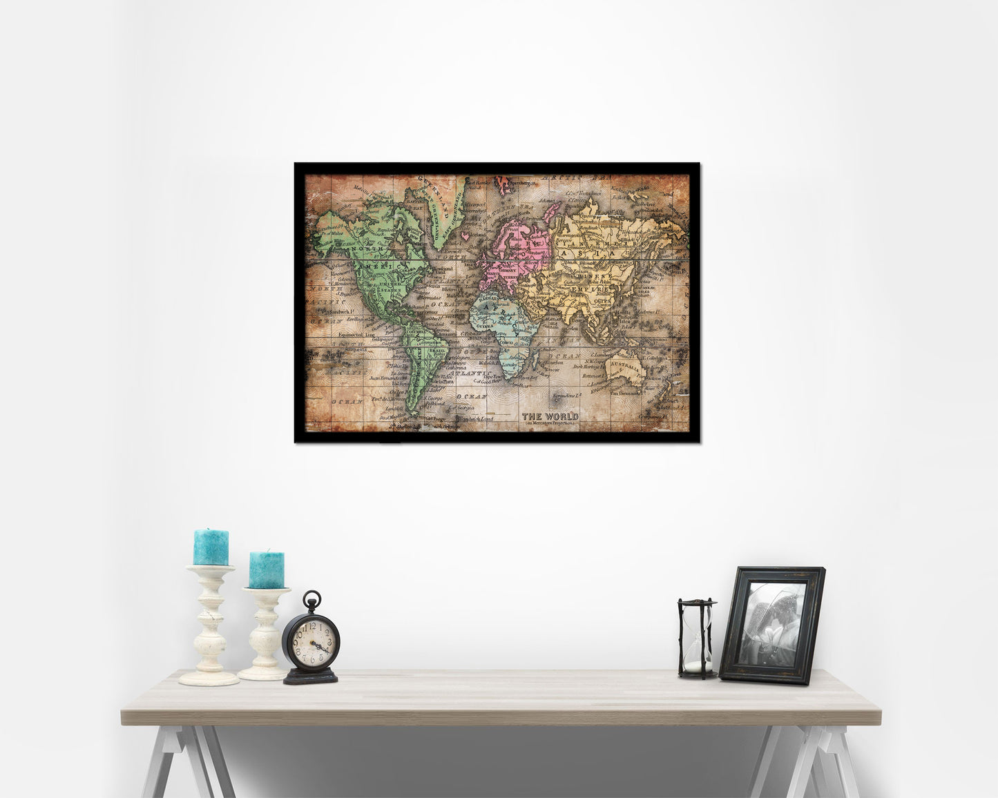 World Mercator Projection Circa 1860 Antique Map Framed Print Art Wall Decor Gifts