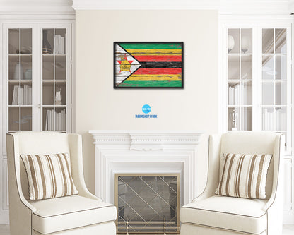 Zimbabwe Country Wood Rustic National Flag Wood Framed Print Wall Art Decor Gifts