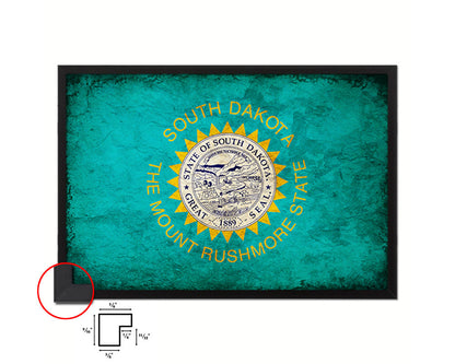 South Dakota State Vintage Flag Wood Framed Paper Print Wall Art Decor Gifts