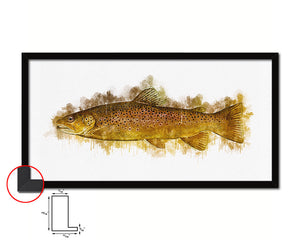 Brown Trout Fish Art Wood Frame Modern Restaurant Sushi Wall Decor Gifts, 10" x 20"