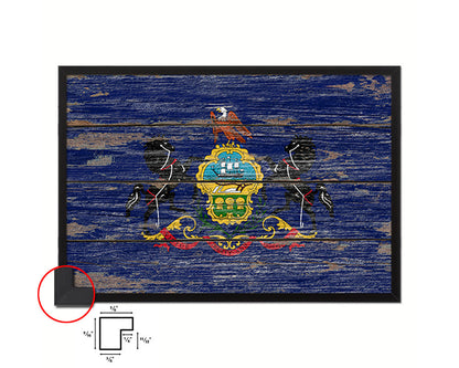 Pennsylvania State Rustic Flag Wood Framed Paper Prints Wall Art Decor Gifts