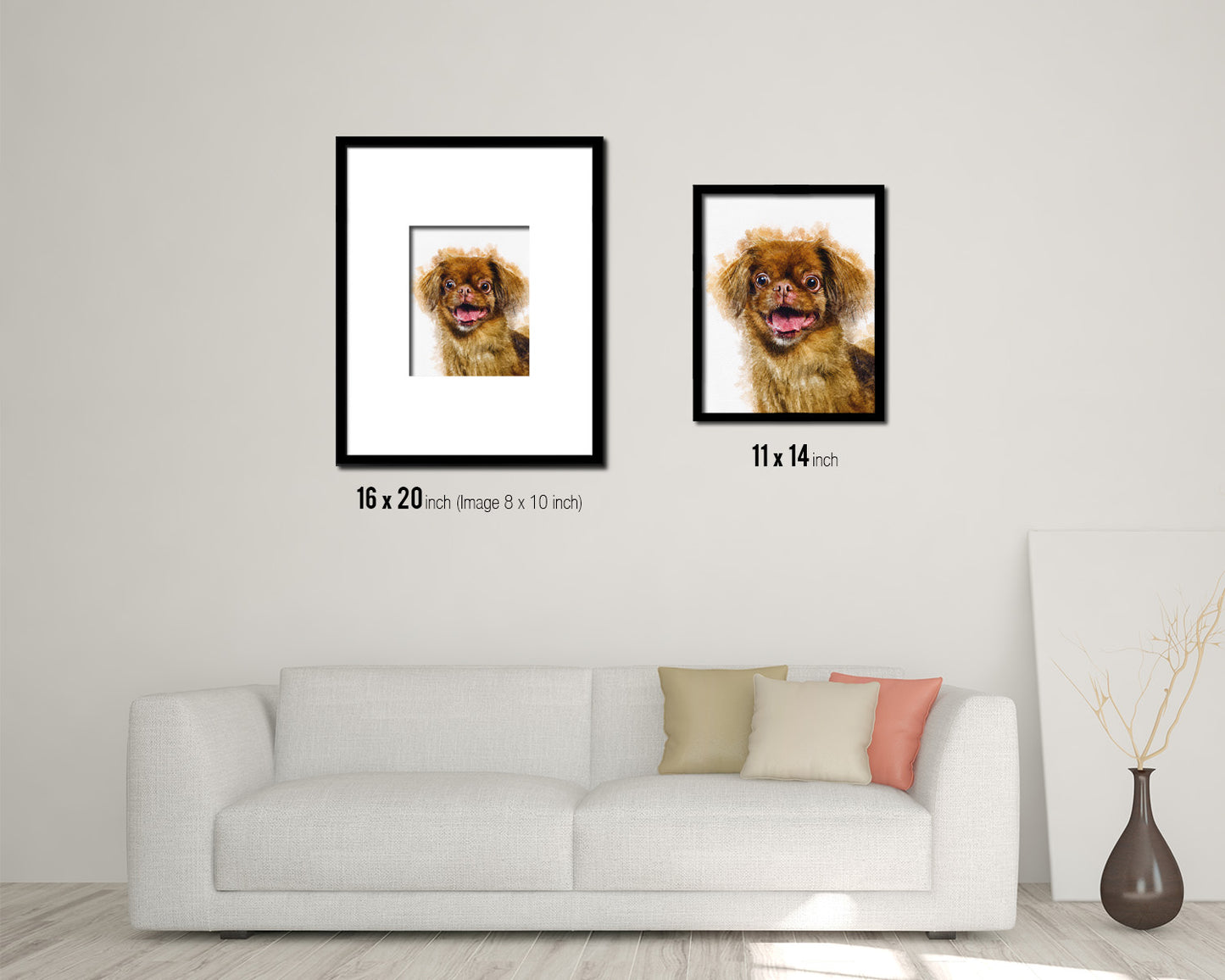 Pekingese Dog Puppy Portrait Framed Print Pet Watercolor Wall Decor Art Gifts