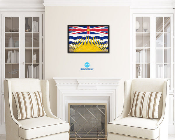 British Columbia Province City Canada Country Shabby Chic Flag Framed Prints Decor Wall Art Gifts