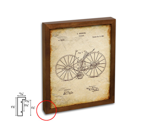 Velocipede Bicycle Vintage Patent Artwork Walnut Frame Print Wall Art Decor Gifts