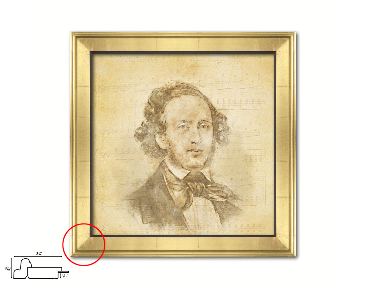 Felix Mendelssohn Bartholdy Ancient Classical Musician Gold Framed Print Wall Decor Art Gifts