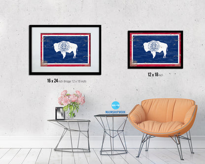 Wyoming State Shabby Chic Flag Wood Framed Paper Print  Wall Art Decor Gifts