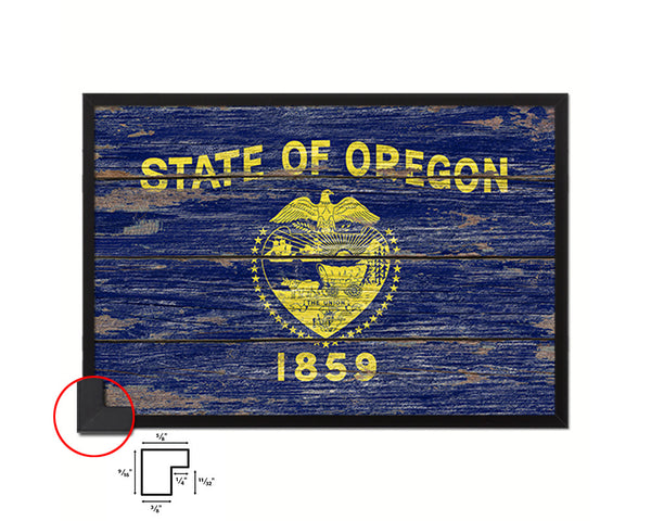 Oregon State Rustic Flag Wood Framed Paper Prints Wall Art Decor Gifts