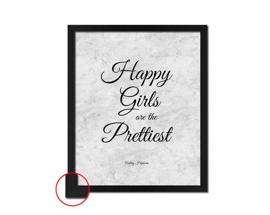 Happy girls are the prettiest, Audrey Hepburn Motivational Quote Framed Print Wall Art Decor Gifts