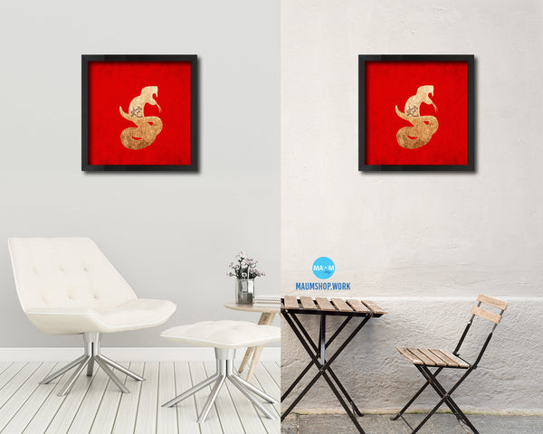 Snake Chinese Zodiac Character Wood Framed Print Wall Art Decor Gifts, Red