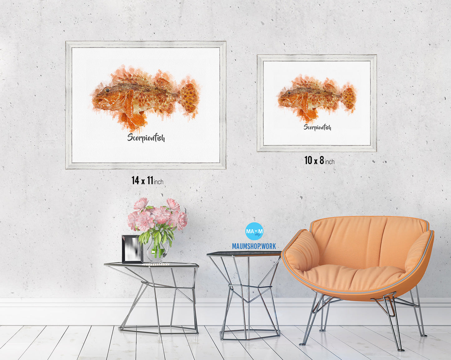 Scorpionfish Fish Framed Prints Modern Restaurant Sushi Bar Watercolor Wall Art Decor
