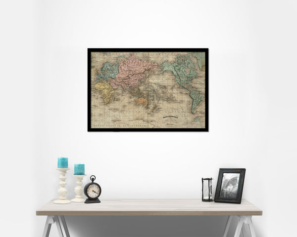 World Western and Eastern Hemispheres 1800 Historical Map Framed Print Art Wall Decor Gifts